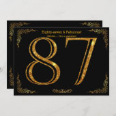 87歳の誕生日パーティー，ギャツビースタイル，ブラック金ゴールドグリッター 招待状 (正面/裏面)