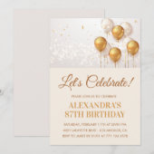 87歳の誕生日招待状バルーンモダン金ゴールド 招待状 (正面/裏面)