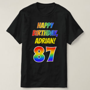 87番目の誕生日— はっきりした、おもしろい、Rainbow 87、名前をカスタムする Tシャツ