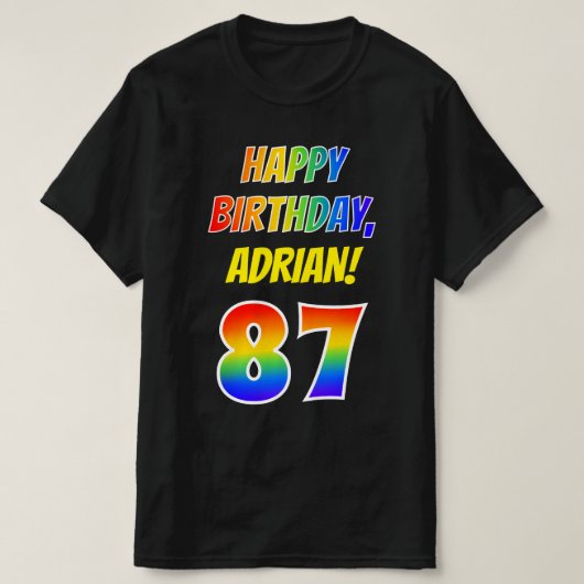 87番目の誕生日— はっきりした、おもしろい、Rainbow 87、名前をカスタムする Tシャツ (デザイン正面)