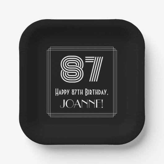 87番目の誕生日—インスパイアアールデコの検索:「87」 +名前 ペーパープレート (正面)