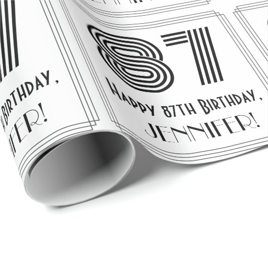 87番目の誕生日:インスパイアアールデコスタイル「87」 +名前 ラッピングペーパー (ロールコーナー)