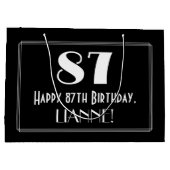 87番目の誕生日:インスパイアアールデコスタイル「87」、名前 ラージペーパーバッグ (裏面)