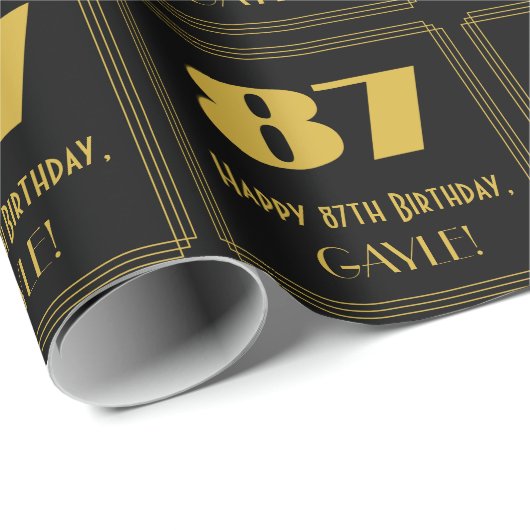 87番目の誕生日-インスパイアアールデコ検索"87" & Name ラッピングペーパー (ロールコーナー)