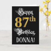 87番目の誕生日:ファンシースクリプト、フェイク金ゴールド・ルック、名前 カード (黄色い花)