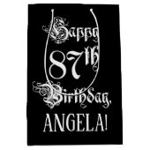 87番目の誕生日: ファンシー、スクリプエレガントト+名前をカスタムする ミディアムペーパーバッグ (正面)