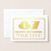 87番目の誕生日、名前+アールデコのインスパイア外観"87" 箔カード (封筒付き正面)