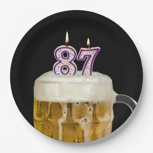 87誕生日ビールオンブラック紙プレート ペーパープレート (正面)