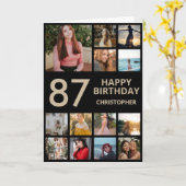 87誕生日フォトコラージュ13写真ブラック&金ゴールド カード (黄色い花)