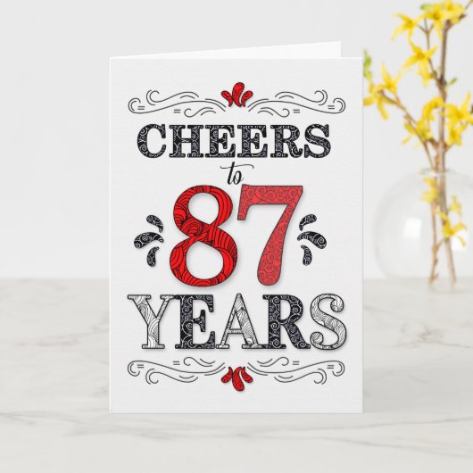 87誕生日応援の赤い白の黒のパターン カード (黄色い花)