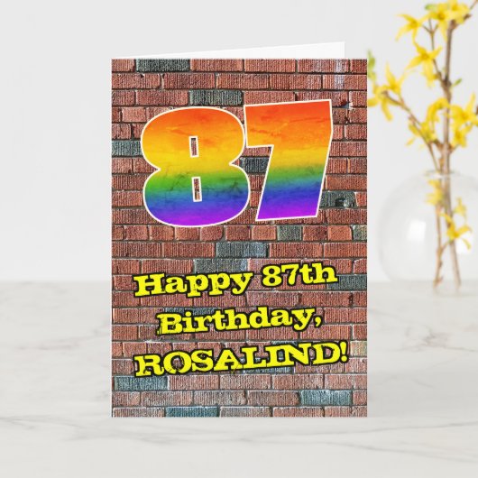 87誕生日:おもしろいグラフィティインスパイア – レインボー87 カード (黄色い花)