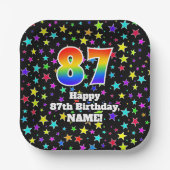 87誕生日:おもしろい星形と虹"87" ペーパープレート (正面)
