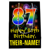 87誕生日:おもしろい花火パターン+虹87 ミディアムペーパーバッグ (裏面)