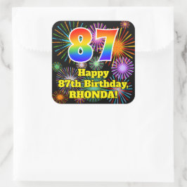 87誕生日:おもしろい花火ルック、虹# 87 スクエアシール
