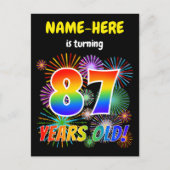 87誕生日-おもしろい花火、レインボールック"87" ポストカード (正面)