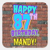 87誕生日-おもしろい、アーバングラフィティインスパイアルック スクエアシール (正面)