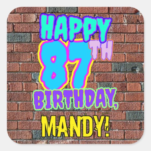 87誕生日-おもしろい、アーバングラフィティインスパイアルック スクエアシール (正面)