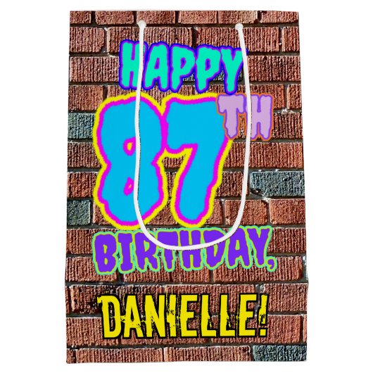 87誕生日:おもしろい、アーバングラフィティインスパイアルック ミディアムペーパーバッグ (裏面)