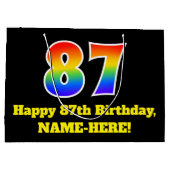 87誕生日～おもしろい, カラフル, 鮮やか, Rainbow 87 ラージペーパーバッグ (裏面)