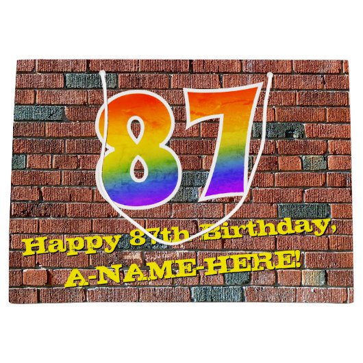 87誕生日:おもしろい、グラフィティインスパイアレインボーー# 87 ラージペーパーバッグ (正面)