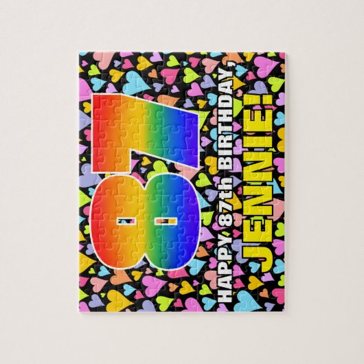 87誕生日—おもしろい、愛するハートシェイプ+「87」 ジグソーパズル (縦)