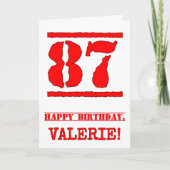 87誕生日:おもしろい、赤ゴムスタンプルックインスパイアス カード (正面)