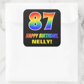 87誕生日:はっきりした,おもしろい,シンプル虹, 87 スクエアシール (バッグ)