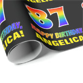 87誕生日:はっきりした,おもしろい,シンプル虹, 87 ラッピングペーパー (ロールコーナー)