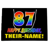 87誕生日:はっきりした,おもしろい,シンプル虹, 87 ラージペーパーバッグ (正面)