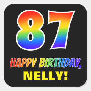 87誕生日:はっきりした,おもしろい,シンプル，レインボー87 スクエアシール