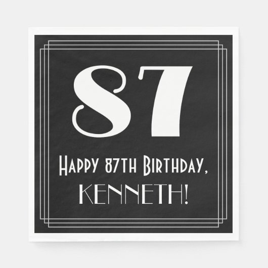 87誕生日~アールデコインスパイア見る"87",名前 スタンダードランチョンナプキン (正面)