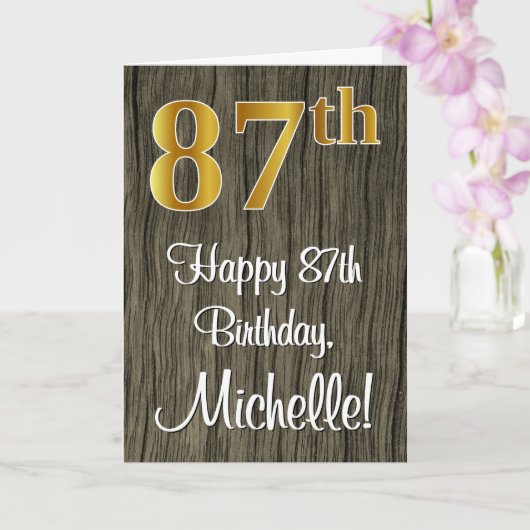 87誕生日:エレガントフェイク金ゴールドルック#,フェイク Wood カード (蘭)