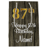 87誕生日:エレガントフェイク金ゴールドルック#,フェイク Wood ミディアムペーパーバッグ (正面)