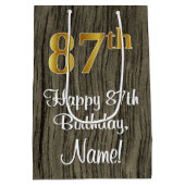 87誕生日:エレガントフェイク金ゴールドルック#,フェイク Wood ミディアムペーパーバッグ (裏面)