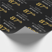 87誕生日:エレガント、ブラック、フェイク金ゴールド ラッピングペーパー (角)