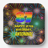 87誕生日:カラフルおもしろい祝賀花火 ペーパープレート (正面)