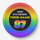 87誕生日:カラフルレインボー# 87,名前をカスタムする ペーパープレート (正面)