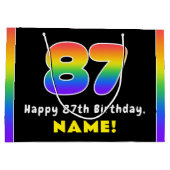 87誕生日:カラフルレインボー# 87,名前をカスタムする ラージペーパーバッグ (裏面)