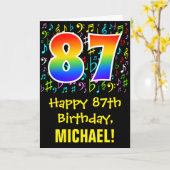 87誕生日:カラフル音楽シンボル+虹87 カード (黄色い花)