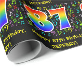 87誕生日:カラフルMusic Symbols, Rainbow 87 ラッピングペーパー (ロールコーナー)