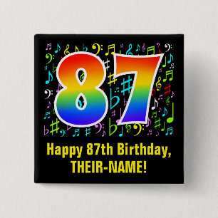 87誕生日:カラフルMusic Symbols, Rainbow 87 缶バッジ