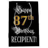 87誕生日～ファンシースクリプト；フェイク金ゴールド検索；名前 ミディアムペーパーバッグ (正面)