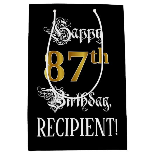 87誕生日～ファンシースクリプト；フェイク金ゴールド検索；名前 ミディアムペーパーバッグ (正面)