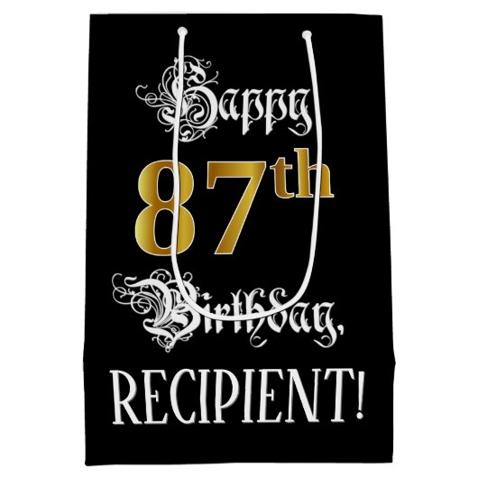 87誕生日～ファンシースクリプト；フェイク金ゴールド検索；名前 ミディアムペーパーバッグ (裏面)