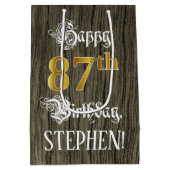 87誕生日:フェイク金ゴールドルック&ウッドフェイクパターン ミディアムペーパーバッグ (裏面)