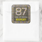 87誕生日:フローラ番号フェイク、木目、名前 スクエアシール (バッグ)