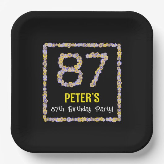 87誕生日:フローラ花数名前をカスタムする ペーパープレート (正面)