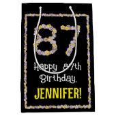 87誕生日:フローラ花数名前をカスタムする ミディアムペーパーバッグ (正面)