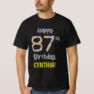 87誕生日:フローラ花数"87" +名前 Tシャツ