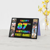 87誕生日:レインボー文字カスタム、写真&名前 カード (黄色い花)